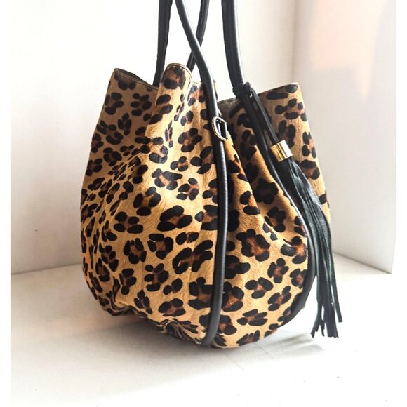 Leopard Print Tote Bag with Black Accents - Picture 3 of 11